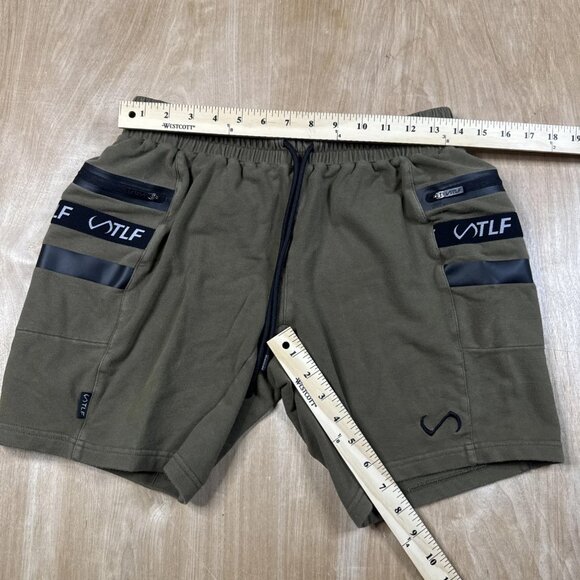 TLF Mens Army Green Athletic Drawstring Elastic Waist Zipper Pocket Shorts M. - Picture 3 of 6